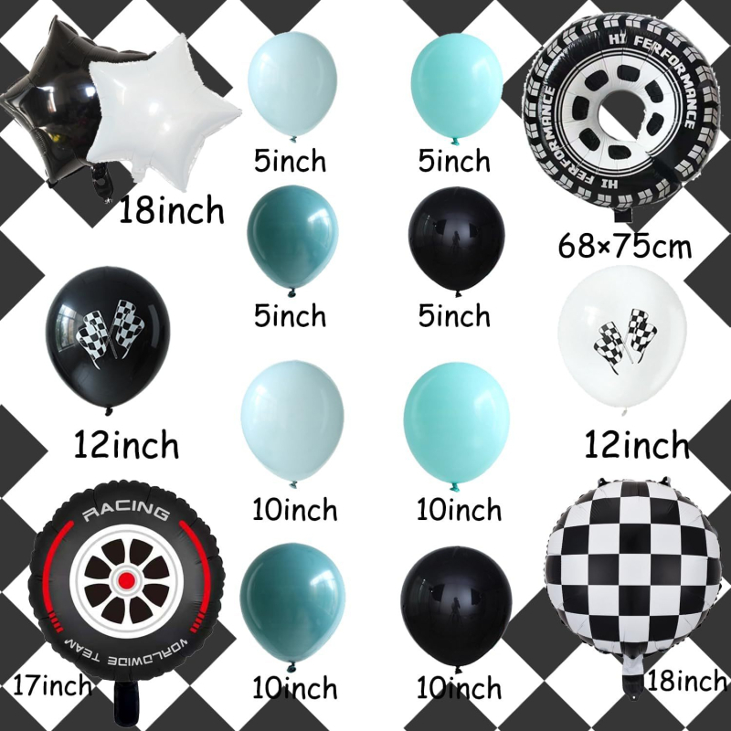 Lufilánc készlet, verseny témájú, 120 darab latex kerek lufi fiú születésnapjára