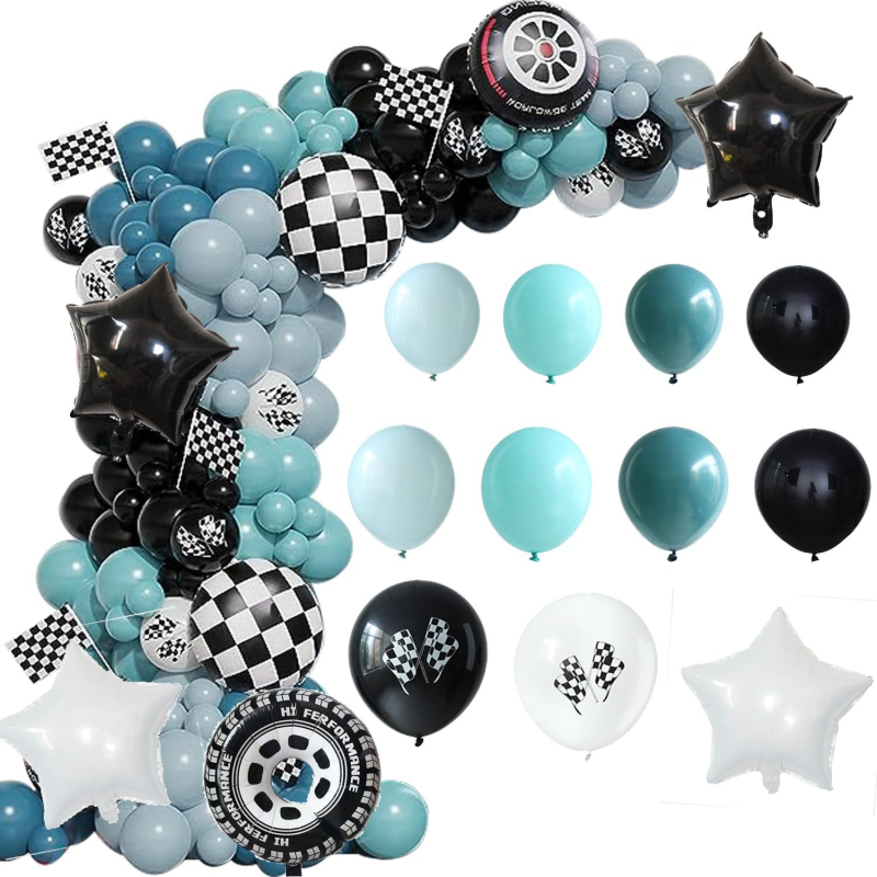 Lufilánc készlet, verseny témájú, 120 darab latex kerek lufi fiú születésnapjára