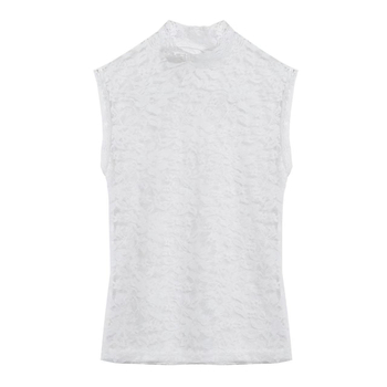 Csipkés hamis galléros női ujjatlan alap felső – peónia minta, poliészter belső csipével bélelt, fél magas gallér