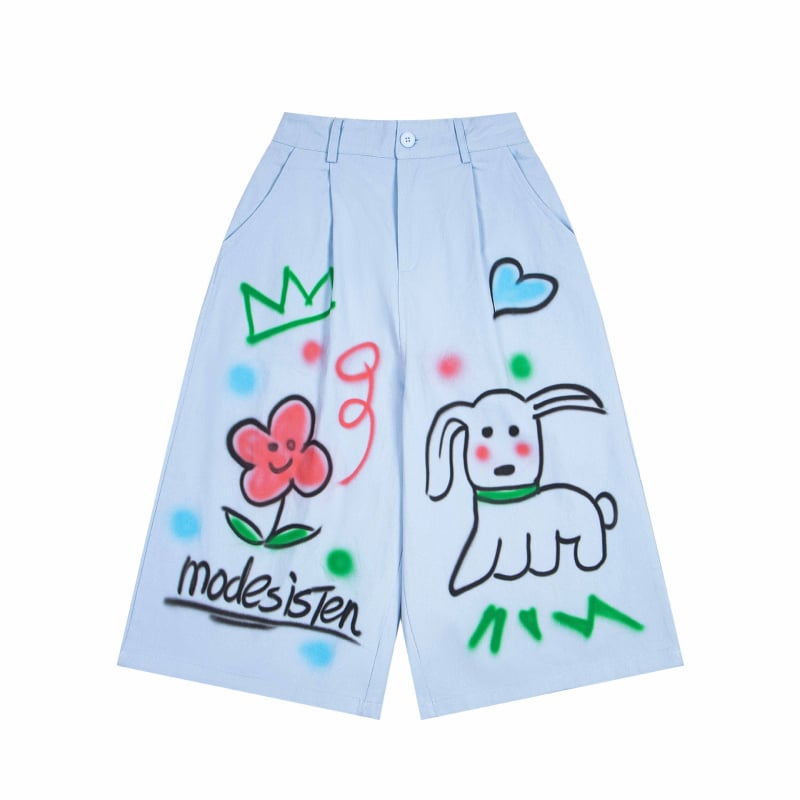 Unisex pamučne šorce s retro otiskom šteneta, opušten kroj, kratka duljina, ljeto, 100% pamuk
