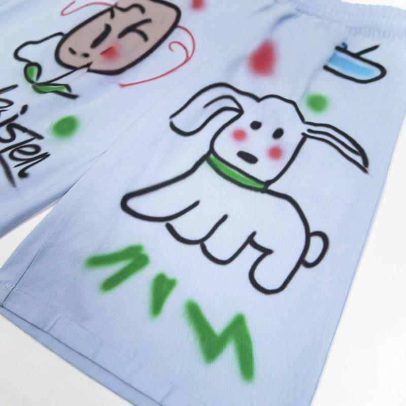 Unisex pamučne šorce s retro otiskom šteneta, opušten kroj, kratka duljina, ljeto, 100% pamuk