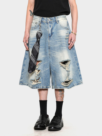 Denim rövidnadrág – retro stílus, laza szabás, cropped hossz, 90% pamut 10% poliészter, nyár 2025