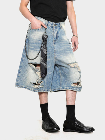 Denim rövidnadrág – retro stílus, laza szabás, cropped hossz, 90% pamut 10% poliészter, nyár 2025