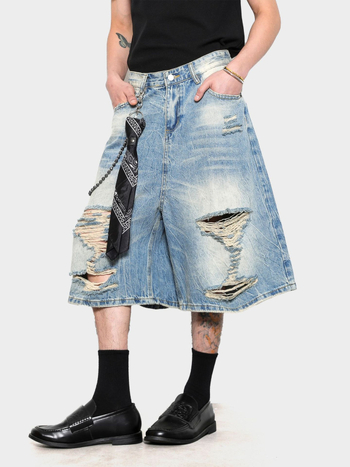 Denim rövidnadrág – retro stílus, laza szabás, cropped hossz, 90% pamut 10% poliészter, nyár 2025