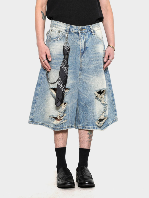 Denim rövidnadrág – retro stílus, laza szabás, cropped hossz, 90% pamut 10% poliészter, nyár 2025