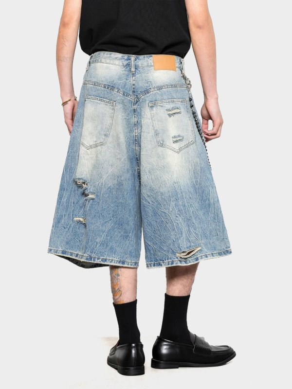 Denim rövidnadrág – retro stílus, laza szabás, cropped hossz, 90% pamut 10% poliészter, nyár 2025