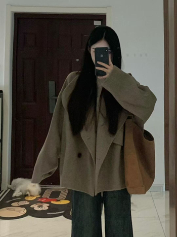 Női gyapjúkabát, koreai stílus, középhosszú, laza szabás, egysoros gombolás