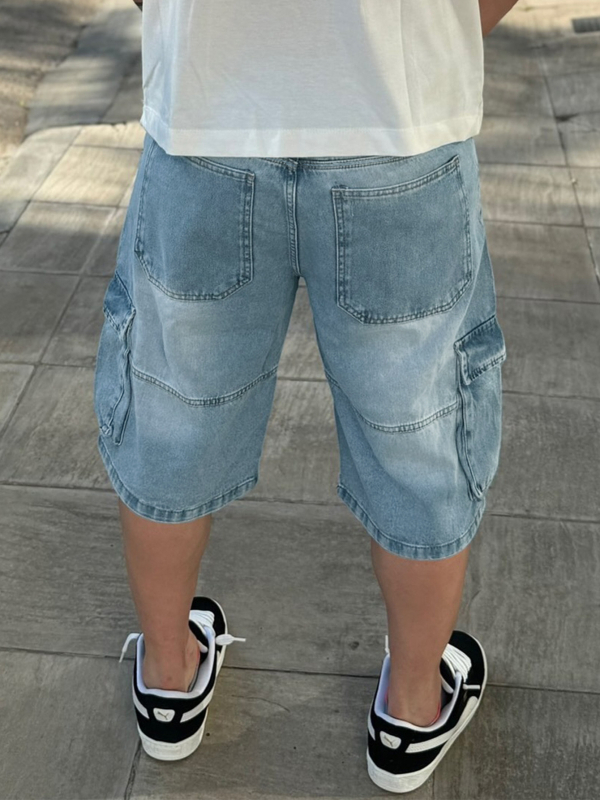 Muške široke traper šorceve, srednji pojas, zatvarač, duljina 5/4, 80% pamuk