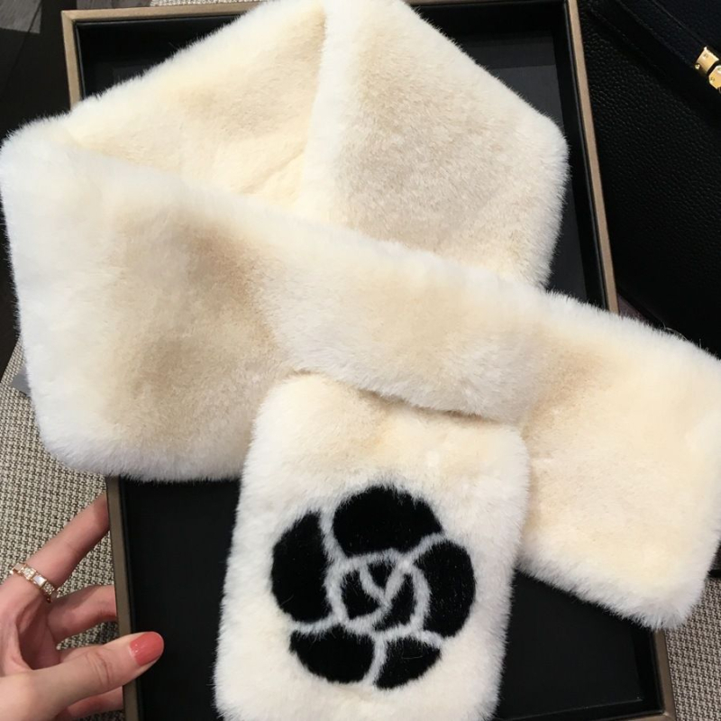 Шал в корейски стил, изкуствена козина на зайче Rex, с мотив камелия, warp-knit, топъл за зимата