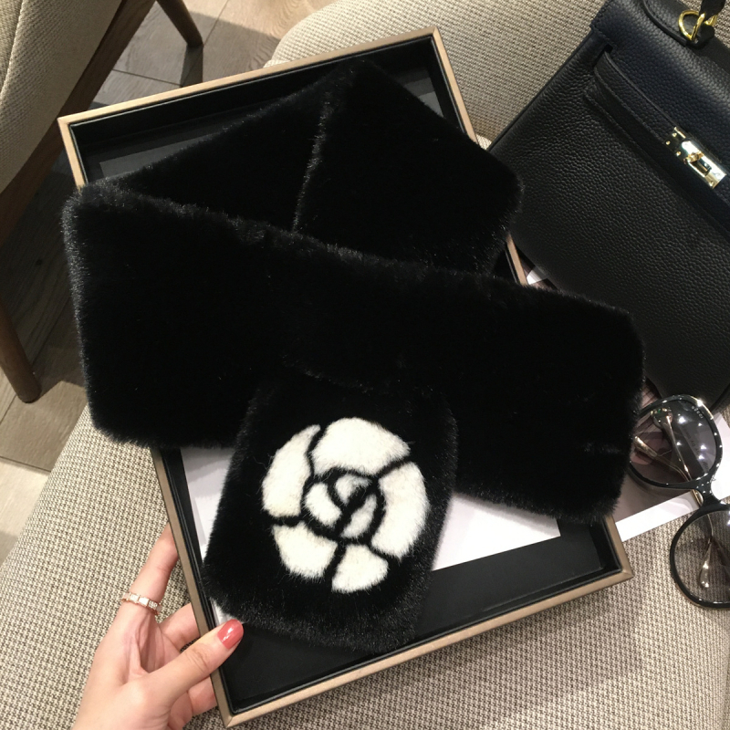 Шал в корейски стил, изкуствена козина на зайче Rex, с мотив камелия, warp-knit, топъл за зимата