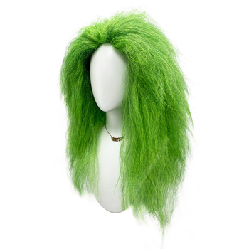 Paróka – Zöld fodros Halloween paróka (Feldolgozási technika: Mechanizmus; Haj anyaga: Hazai selyem; Nem festhető vagy permelhető; Bármilyen bőrtónussal illeszkedik; Bármilyen arcformához illik)