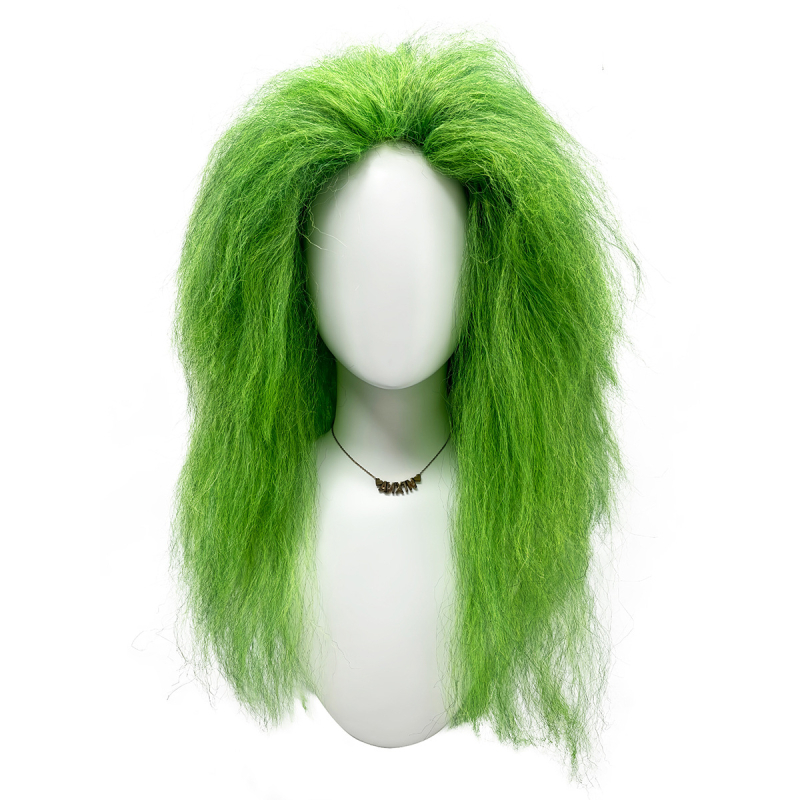 Paróka – Zöld fodros Halloween paróka (Feldolgozási technika: Mechanizmus; Haj anyaga: Hazai selyem; Nem festhető vagy permelhető; Bármilyen bőrtónussal illeszkedik; Bármilyen arcformához illik)