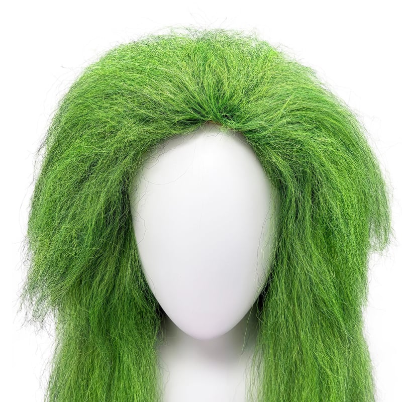 Paróka – Zöld fodros Halloween paróka (Feldolgozási technika: Mechanizmus; Haj anyaga: Hazai selyem; Nem festhető vagy permelhető; Bármilyen bőrtónussal illeszkedik; Bármilyen arcformához illik)