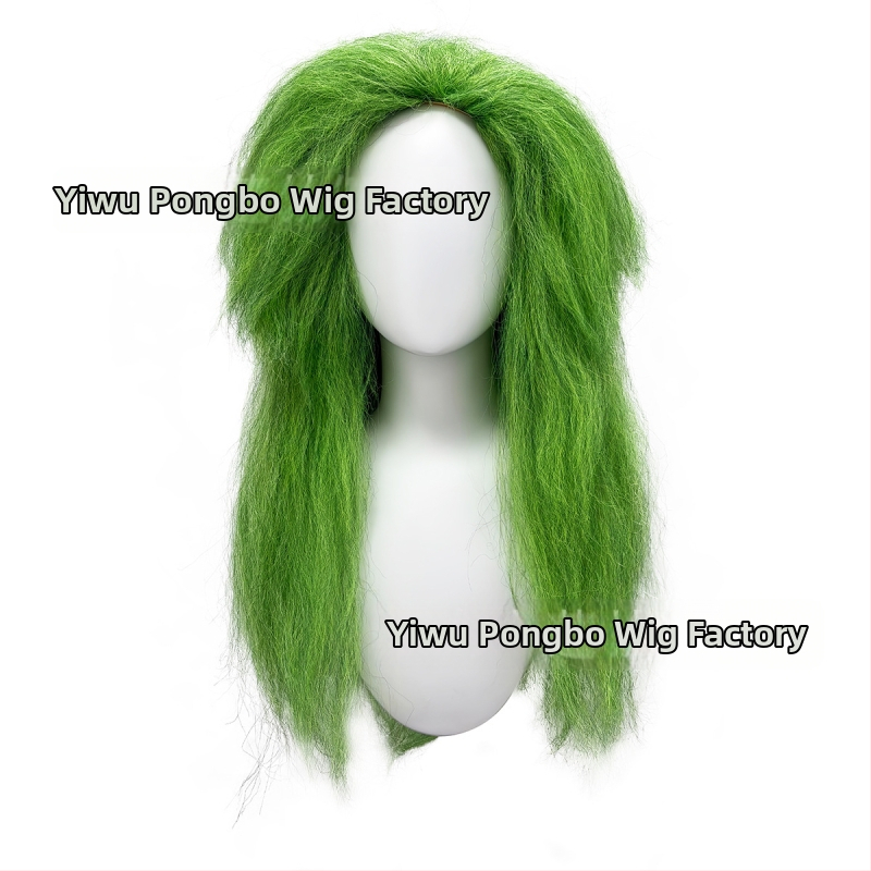 Paróka – Zöld fodros Halloween paróka (Feldolgozási technika: Mechanizmus; Haj anyaga: Hazai selyem; Nem festhető vagy permelhető; Bármilyen bőrtónussal illeszkedik; Bármilyen arcformához illik)