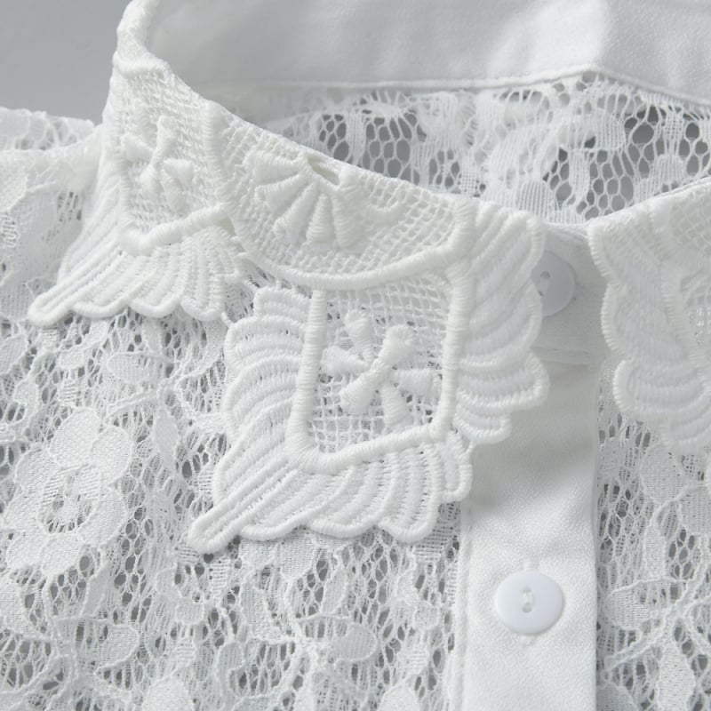 Prorezani čipkasti ovratnik za žensku bluzu, poliester-svilena tkanina, podstava poliester, korejski stil, ljeto 2024