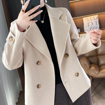 Дамско късо палто от Chenille вълна, японско/корейски свободен стил, 3/4 ръкав, яка тип костюм