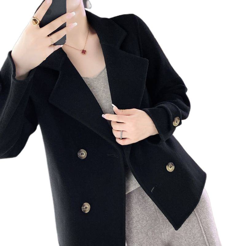 Дамско късо палто от Chenille вълна, японско/корейски свободен стил, 3/4 ръкав, яка тип костюм