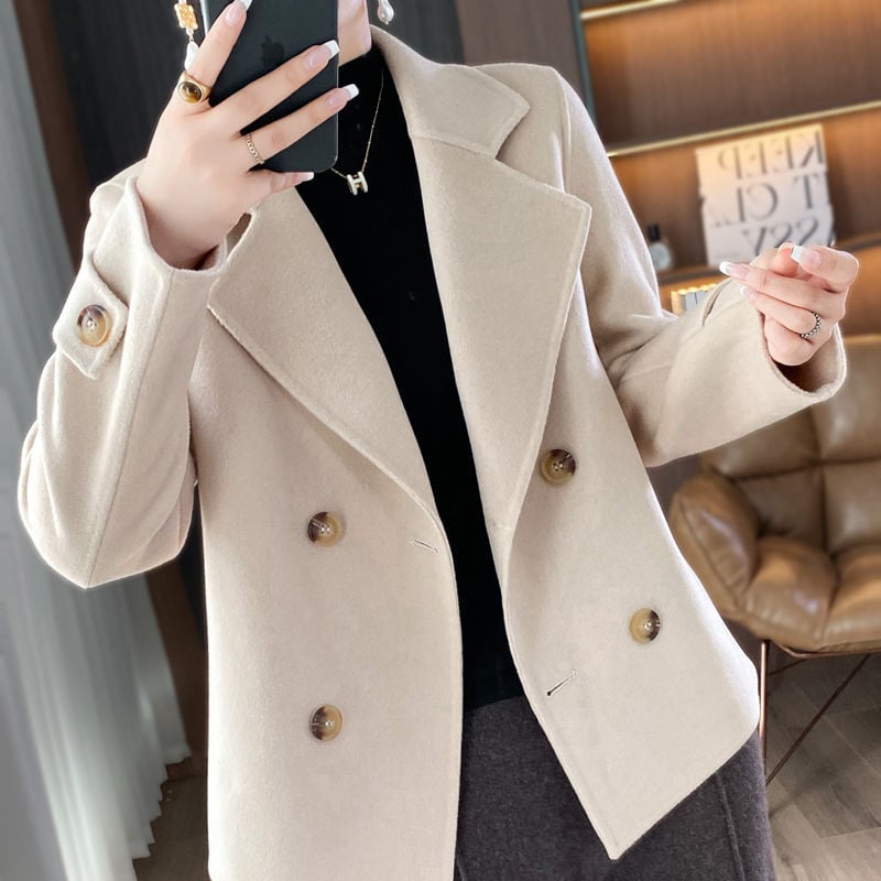 Дамско късо палто от Chenille вълна, японско/корейски свободен стил, 3/4 ръкав, яка тип костюм