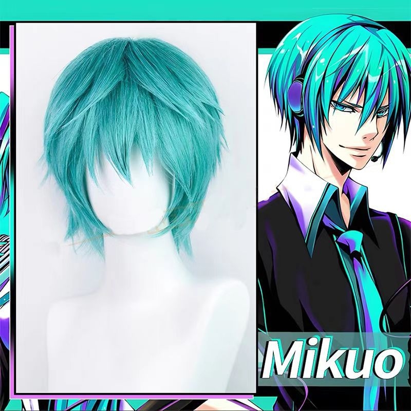 Cosplay par Hatsune Mikuo férfi verzió, kék rövid haj, Vocaloid Touken Ranbu számára