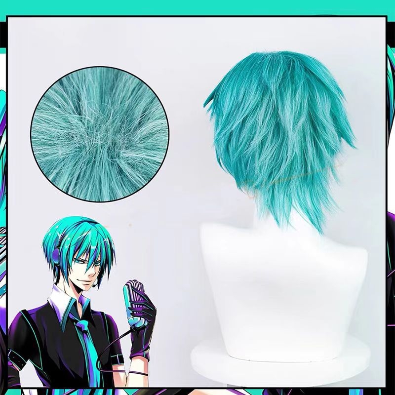 Cosplay par Hatsune Mikuo férfi verzió, kék rövid haj, Vocaloid Touken Ranbu számára