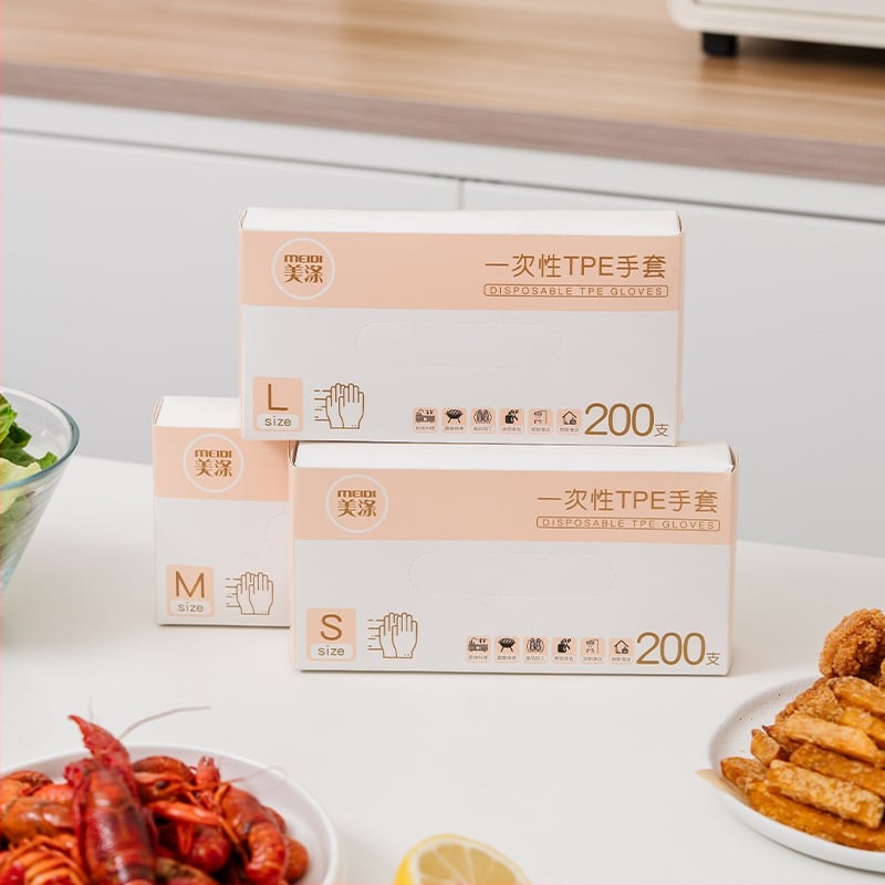 Mănuși TPE de unică folosință, de calitate alimentară, impermeabile, anti-alunecare, transparente, subțiri 0,05–0,1 mm (pentru catering, bucătărie, gătit și uz casnic)