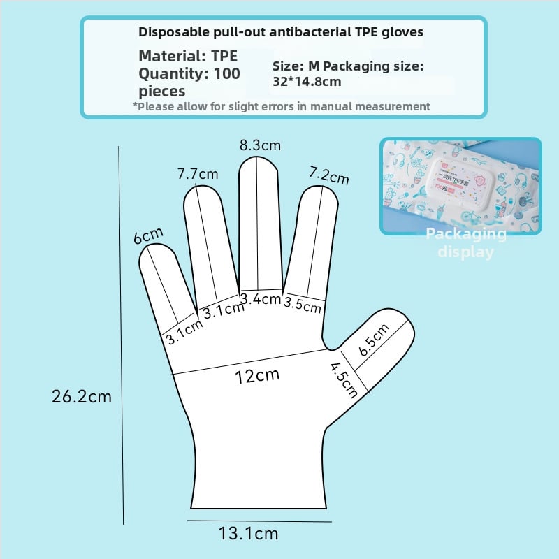 Mănuși TPE de unică folosință, de calitate alimentară, impermeabile, anti-alunecare, transparente, subțiri 0,05–0,1 mm (pentru catering, bucătărie, gătit și uz casnic)