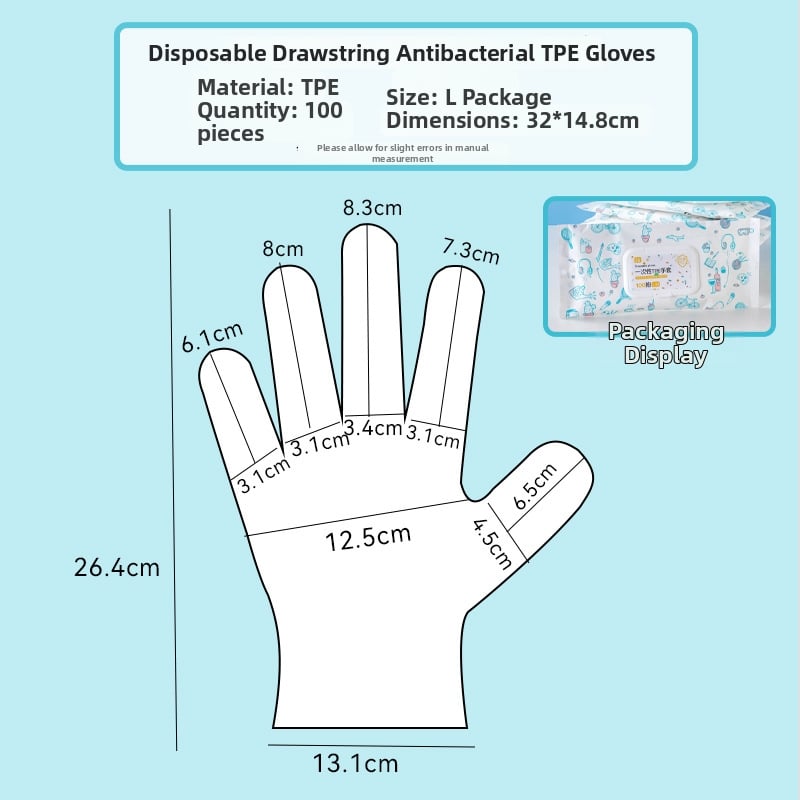 Mănuși TPE de unică folosință, de calitate alimentară, impermeabile, anti-alunecare, transparente, subțiri 0,05–0,1 mm (pentru catering, bucătărie, gătit și uz casnic)