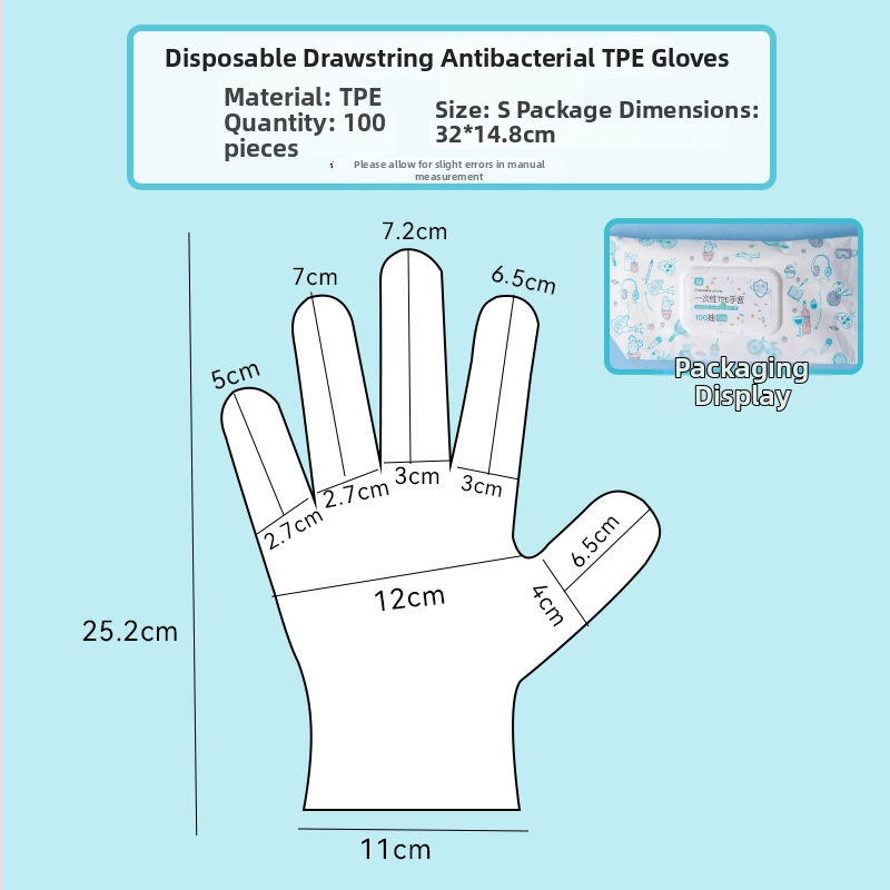 Mănuși TPE de unică folosință, de calitate alimentară, impermeabile, anti-alunecare, transparente, subțiri 0,05–0,1 mm (pentru catering, bucătărie, gătit și uz casnic)