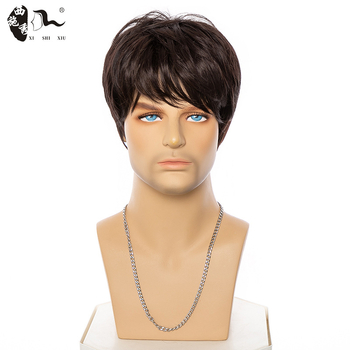 Σύντομη ίσια περούκα από ίνες υψηλής θερμοαντοχής, μηχανική επεξεργασία, φράντζ ίσια ή κεκλιμένη, ανδρικό μοντέλο Zy-153