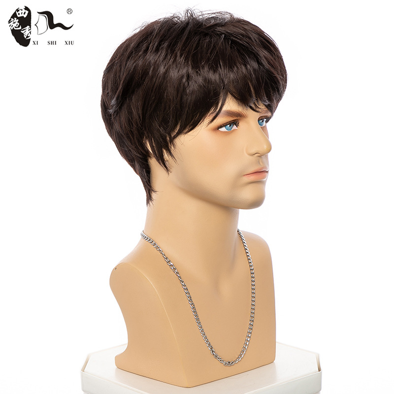 Σύντομη ίσια περούκα από ίνες υψηλής θερμοαντοχής, μηχανική επεξεργασία, φράντζ ίσια ή κεκλιμένη, ανδρικό μοντέλο Zy-153