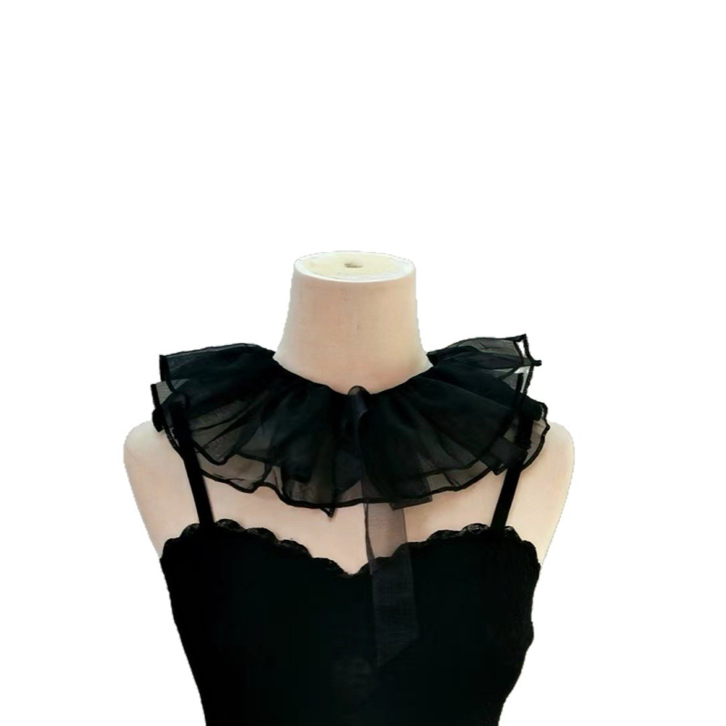 Organza hamis gallér nőknek, édes és sokoldalú kiegészítő, egyszínű minta, szélesség 14 cm