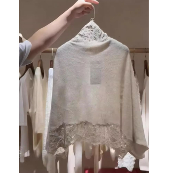 Cardigan tricotat pentru femei, cu panouri din dantelă, croială lejeră, mâneci lungi, țesătură tricotată