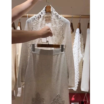 Cardigan tricotat pentru femei, cu panouri din dantelă, croială lejeră, mâneci lungi, țesătură tricotată