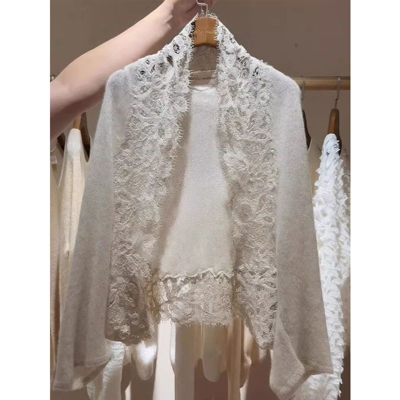 Cardigan tricotat pentru femei, cu panouri din dantelă, croială lejeră, mâneci lungi, țesătură tricotată
