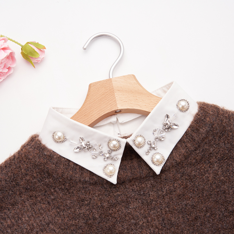 Colier decorativ detașabil pentru cămașă, cu perle și cristale – stil vintage, corp din poliester-satin, căptușeală 100% poliester, 45 g, vara 2024