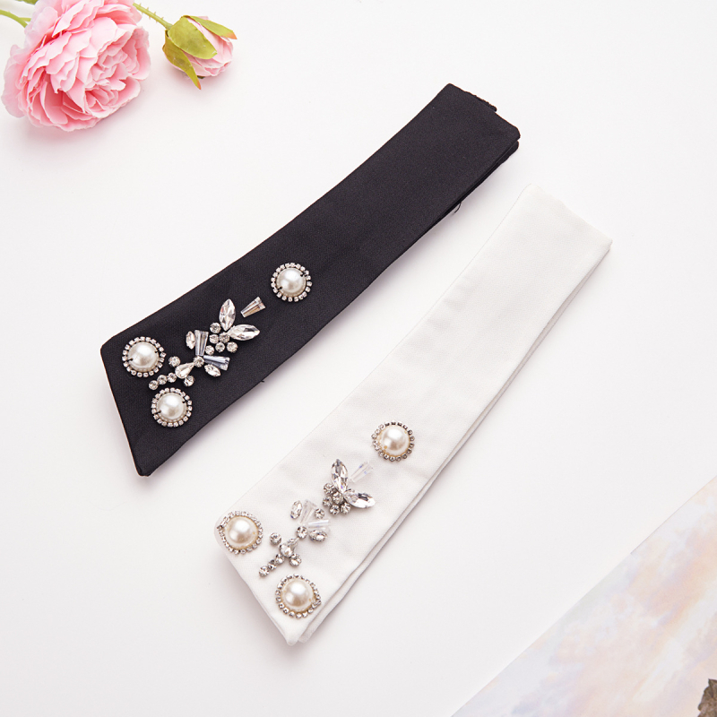 Colier decorativ detașabil pentru cămașă, cu perle și cristale – stil vintage, corp din poliester-satin, căptușeală 100% poliester, 45 g, vara 2024