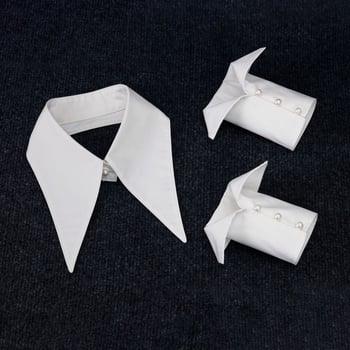 Guler decorativ detașabil pentru femei, cu guler mare în formă de vârf, manșete cu perle, țesătură din bumbac, căptușeală din poliester