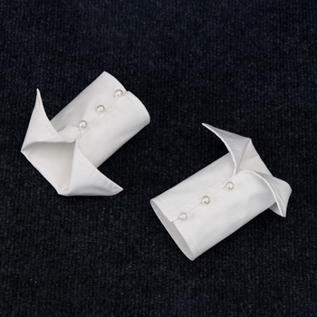 Guler decorativ detașabil pentru femei, cu guler mare în formă de vârf, manșete cu perle, țesătură din bumbac, căptușeală din poliester