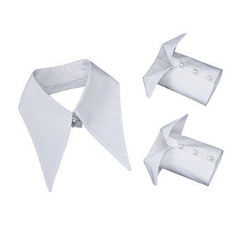 Guler decorativ detașabil pentru femei, cu guler mare în formă de vârf, manșete cu perle, țesătură din bumbac, căptușeală din poliester