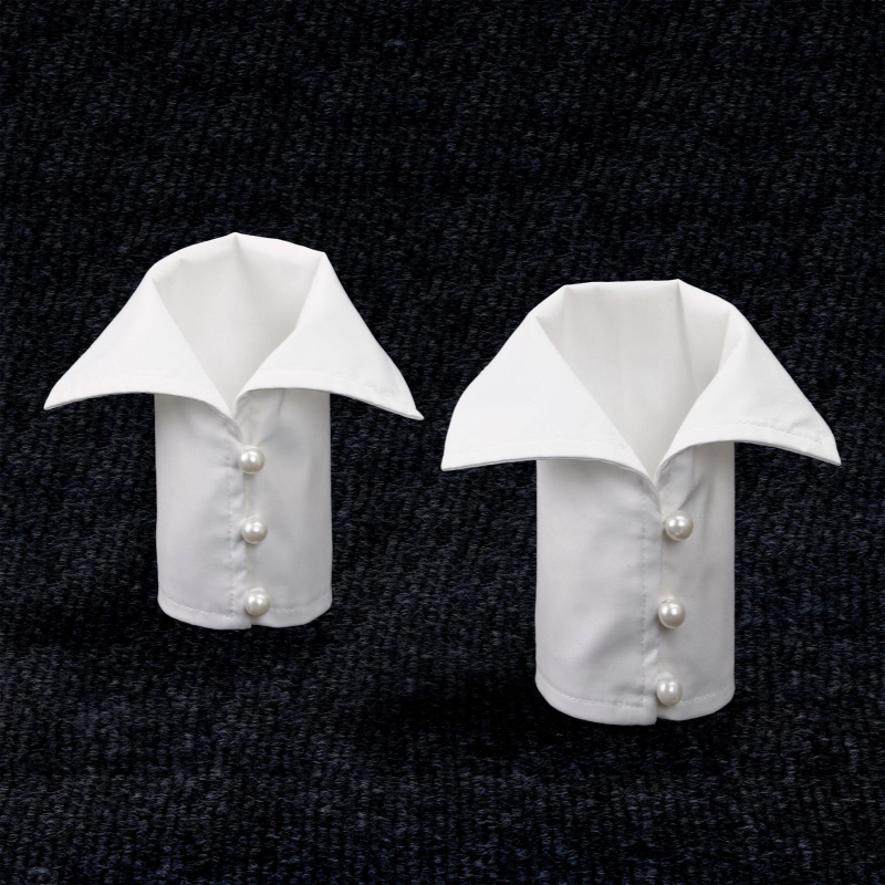 Guler decorativ detașabil pentru femei, cu guler mare în formă de vârf, manșete cu perle, țesătură din bumbac, căptușeală din poliester