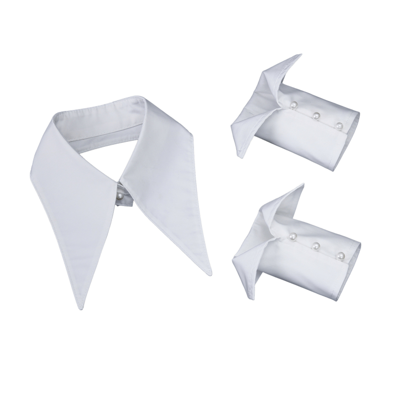 Guler decorativ detașabil pentru femei, cu guler mare în formă de vârf, manșete cu perle, țesătură din bumbac, căptușeală din poliester