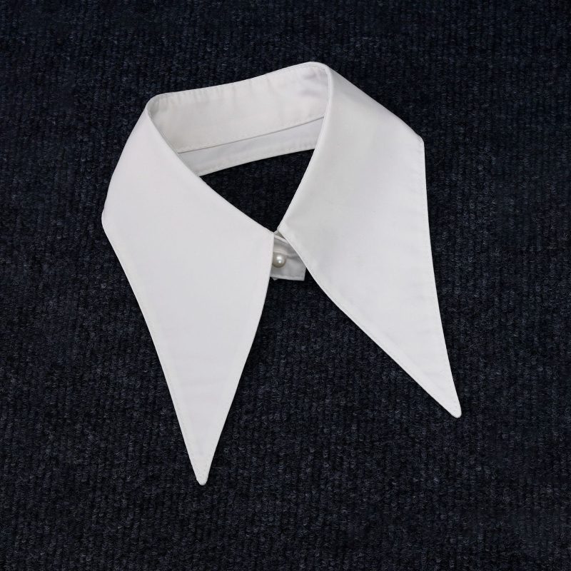 Guler decorativ detașabil pentru femei, cu guler mare în formă de vârf, manșete cu perle, țesătură din bumbac, căptușeală din poliester