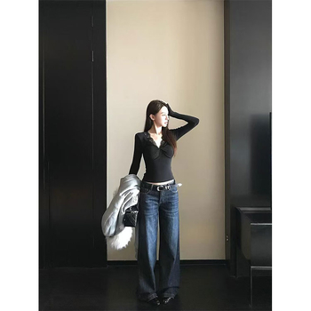 Pulover tricotat pentru femei cu decolteu în V, croială Slim, amestec din bumbac și celuloză regenerată, mâneci lungi