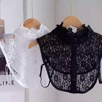 Čipkasti lažni ovratnik s prorezanim dizajnom, čipkasta podstava, korejski stil, Zima 2024
