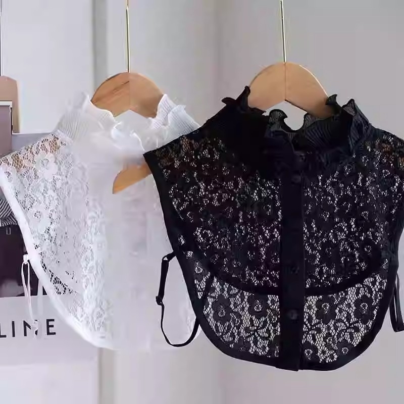 Čipkasti lažni ovratnik s prorezanim dizajnom, čipkasta podstava, korejski stil, Zima 2024