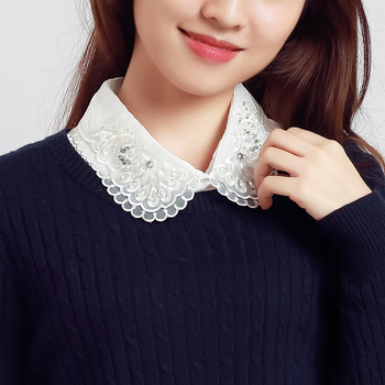 Colier brodat cu cristale, guler fals pentru cămașă de femei, cu guler înălțat (Origine: Guangzhou; Material: chiffon; Grupă de vârstă: Adulți; Sezon: Vară 2021)