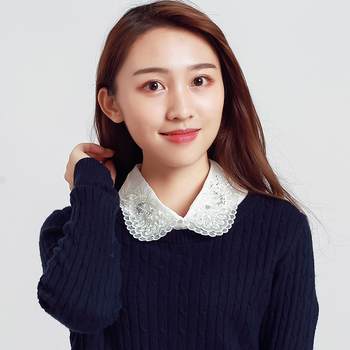 Colier brodat cu cristale, guler fals pentru cămașă de femei, cu guler înălțat (Origine: Guangzhou; Material: chiffon; Grupă de vârstă: Adulți; Sezon: Vară 2021)