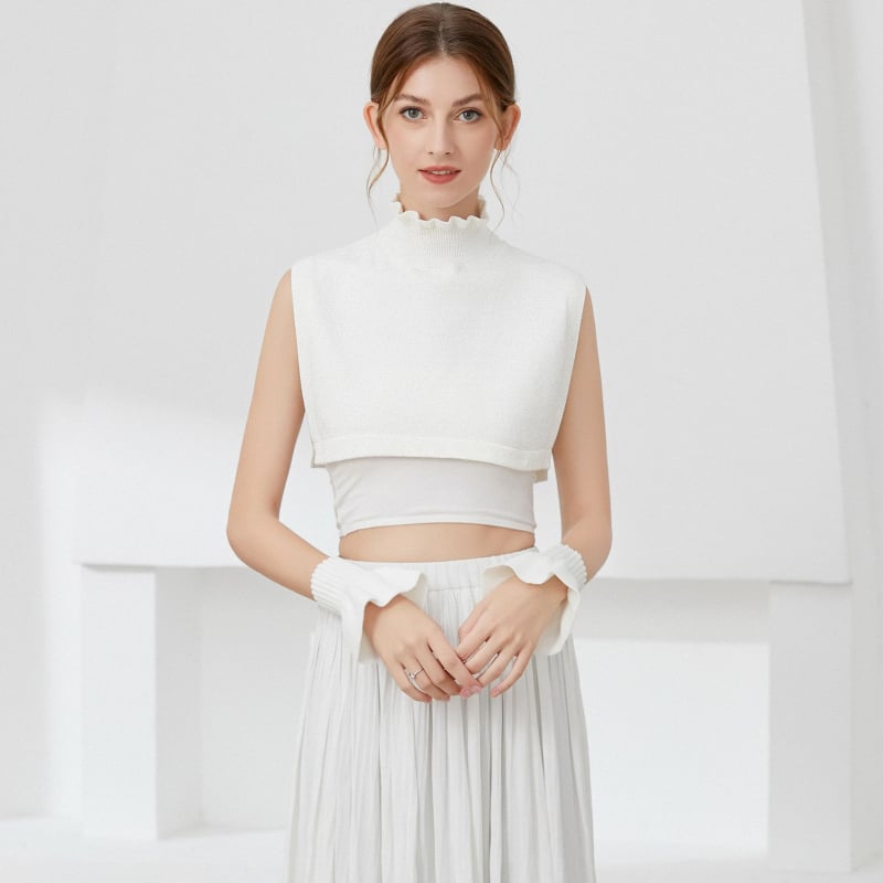 Guler decorativ din chiffon pentru pulover, cu model floral, stil fashion, vară 2024