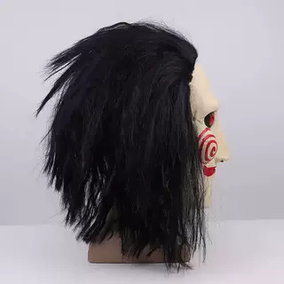 Vörös farkas láncfűrészes horror-klaun cosplay paróka és latex maszk Halloweenre