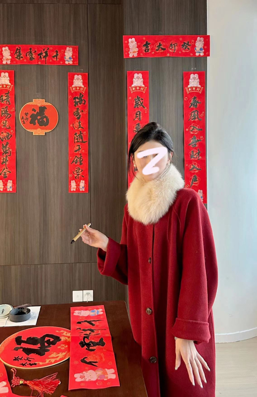 Palton de lână pentru femei cu guler din blană de vulpe – croială lejeră, lungime medie, nasturi pe un rând, stil coreean